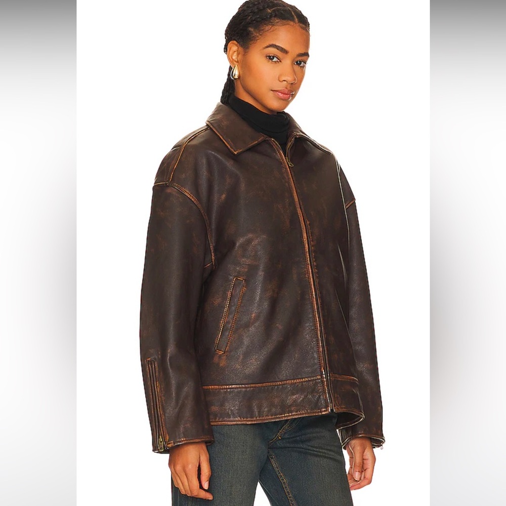NWOT Revolve GRLFRND Alek Leather Jacket - Distressed Brown